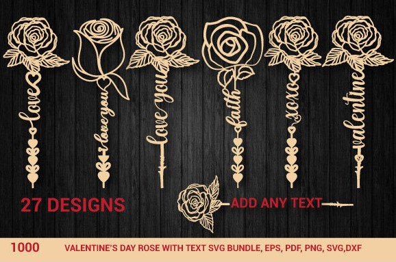 Valentine Rose SVG Laser Cut with Text