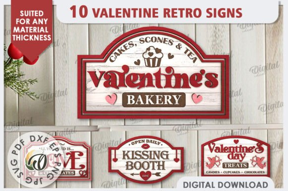 Valentine's Retro Signs Laser Cut Bundle